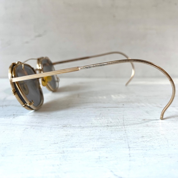 Vintage AO Eyeglasses Square Coil Temple 12k GF Metal Frame Gray Sunglasses Clip - Picture 12 of 16